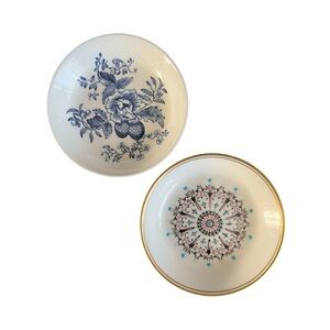 Vintage Set of (2) Trinket/Pin Dish - Blend Medallion & Blue Sprays Patterns